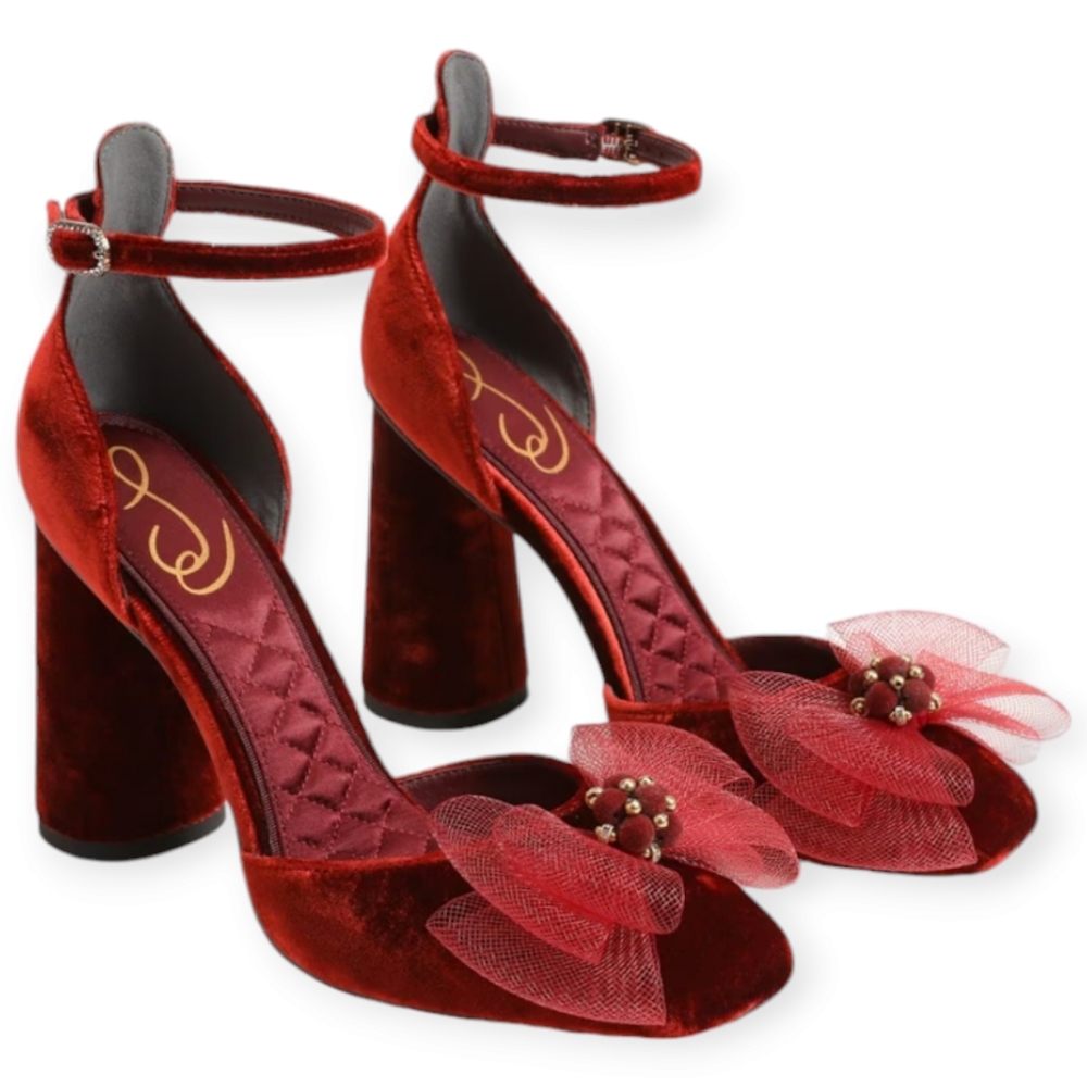 Velvet Sam Edelman Colter Ankle Strap Cherry Red Heels size 8